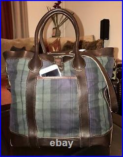 100% Authentic Ralph Lauren Carry-all Tartan Plaid Canvas & Leather Tote Bag New