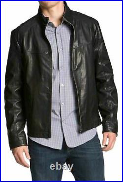 100% Men's Real Pure Black Quality Biker Leather Jacket NFS 640
