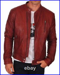 100% Real Leather Men's Genuine Red Smooth Leather Stylish Jacket NFS 670
