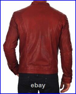 100% Real Leather Men's Genuine Red Smooth Leather Stylish Jacket NFS 670