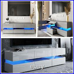 177CM Large TV Unit Stand Cabinet High Gloss Drawers Matt Body LED Lights UK