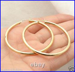 2 Large Plain All Polished Shiny Hoop Earrings REAL 10K Yellow Gold 3mm X 50mm