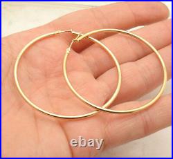 2mm X 55mm 2 1/4 All Shiny Large Round Tube Hoop Earrings Real 14K Yellow Gold