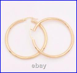 3mm X 45mm 1 3/4 Large Plain All Shiny Hoop Earrings REAL 14K Yellow Gold 3.7gr