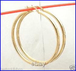 3mm X 50mm 2 Large Plain All Polished Shiny Hoop Earrings REAL 14K Yellow Gold
