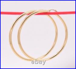 3mm X 60mm 2 3/8 Large Plain All Shiny Hoop Earrings REAL 14K Yellow Gold 4.8gr