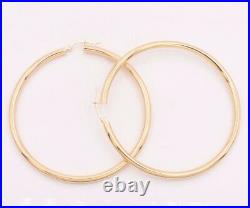 3mm X 60mm 2 3/8 Large Plain All Shiny Hoop Earrings REAL 14K Yellow Gold 4.8gr
