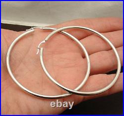 3mm X 70mm 2 3/4 All Shiny Large Huge Round Hoop Earrings REAL 14K White Gold