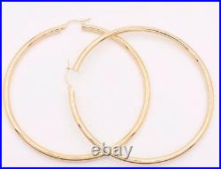 3mm X 70mm 2 3/4 Large Plain All Shiny Hoop Earrings REAL 10K Yellow Gold 4.9gr