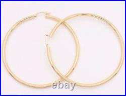 3mm X 70mm 2 3/4 Large Plain All Shiny Hoop Earrings REAL 14K Yellow Gold 5.7gr