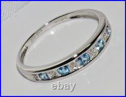 9ct White Gold Aqua Blue Topaz & Diamond Eternity Ring All Sizes New