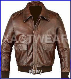 A2 Flight Pilot Bomber WWII Brown Stylish Mens Real Leather Jacket ALL SIZES