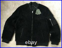 All Saints Black Dale Shearling Bomber Leather Jacket Coat Large New Tags
