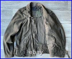 All Saints Dark Khaki Green Kalix Leather Biker Jacket Coat L New & Tags