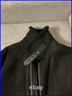 All Saints Dekley Black Matte Leather Shearling Jacket Size Large Brand New