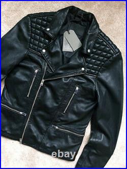 All Saints Men's Black Catch Replica Unbranded Leather Biker Jacket For Men