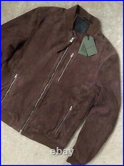 All Saints Oxblood Kemble Suede Leather Bomber Jacket Coat Large New Tags