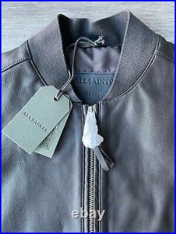All Saints Slate Grey Niko Leather Bomber Jacket Coat Xs S M L XL New Tags