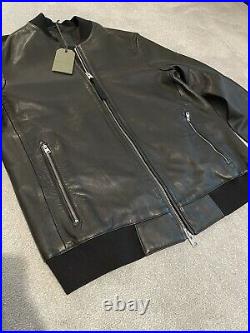 All saints black leather jacket mens large