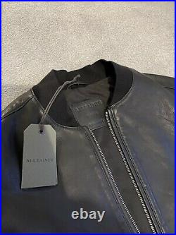 All saints black leather jacket mens large