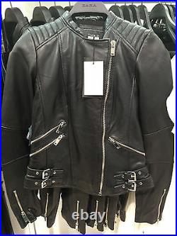 All size NWT ZARA REAL LEATHER BIKER JACKET WITH ZIPS COAT BLAZER PADDED QUILT