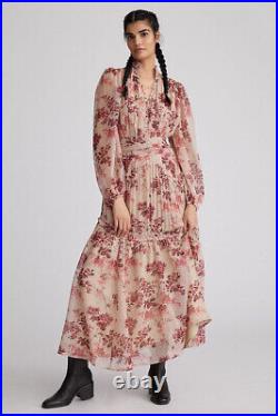 Anthropologie Let Me Be Floral Maxi Dress size L pink combo new