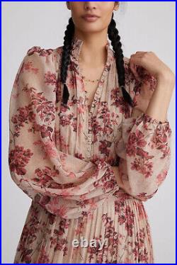 Anthropologie Let Me Be Floral Maxi Dress size L pink combo new