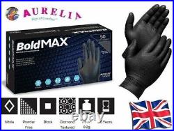 Aurelia Bold-MAX 6MIL THICK Black Nitrile Gloves Powder Free ALL TEXTURED