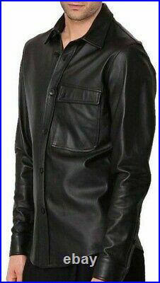 Basic New Men's Leather Shirt 100% Real Lambskin Slim Fit leather shirt ZL09