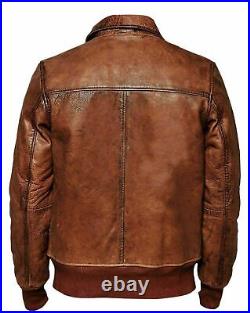 Biker Motorcycle Vintage Distressed Brown Bomber Winter Men's Leather Jacket