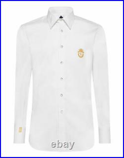 Billionaire Men's Shirt Top RRP £390 Size UK L Cut LS Milano Crest White & Gold