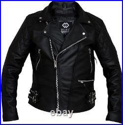 Black Classic Diamond Armoured Motorcycle Biker Leather Jackets Double Lining