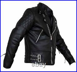 Black Classic Diamond Armoured Motorcycle Biker Leather Jackets Double Lining