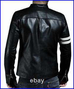 Black Men's Leather Jacket Biker Motorcycle Lambskin jacket NFS 171