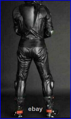 Black Motorcycle Custom Leather Suit Motorbike Racing suit CE Approved All sizes