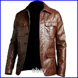 Blazer Coat Biker Brown Motorcycle Bomber Men's Vintage Top Real Leather Jacket