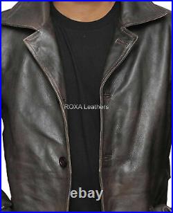 Brand NEW Men's Authentic Lambskin Leather Overcoat Real Brown Urban Trench Coat