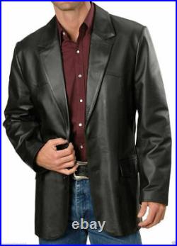 Brand New Men's Genuine soft Lambskin Leather Blazer Jacket TWO BUTTON Coat