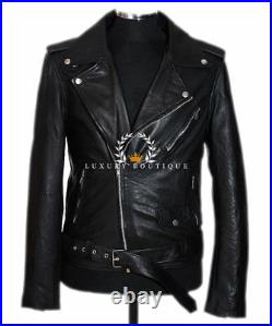 Brando Black Men's New Biker Cruiser Style Real Lambskin Leather Fashion Jacket