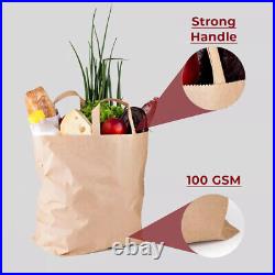 Brown Kraft SOS Food Paper Carrier Bags with Handle for Supermarket All Sizes