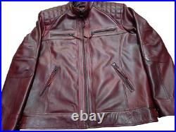 Burgundy Men's Leather Jacket Genuine Soft Lambskin Biker Slim Fit Jacket