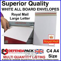 C4 A4 White All Board Envelopes Royal Mail Large Letter Postal Posting PIP