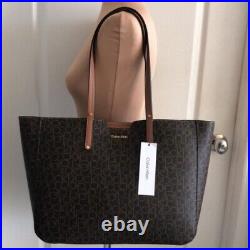 Calvin Klein Logo Print Large Tote Carry All Brown NEW