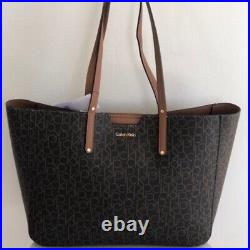 Calvin Klein Logo Print Large Tote Carry All Brown NEW