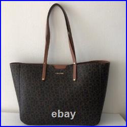 Calvin Klein Logo Print Large Tote Carry All Brown NEW