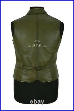 Charles Men's Olive Green Formal Vest Soft Lambskin Leather Collared Waistcoat