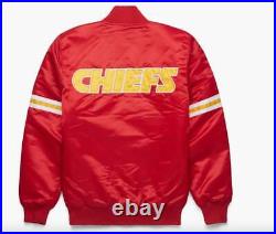 Chiefs Starter Red Satin Bomber Jacket Handmade NFL Chiefs Bomber Jacket