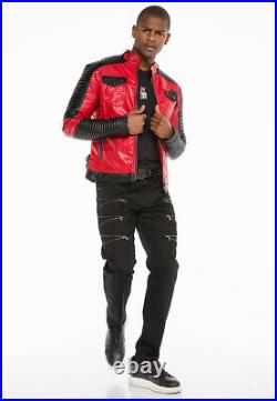 Cipo & Baxx ARROW Mens Biker Leather Jacket Red CJ244 New all Sizes
