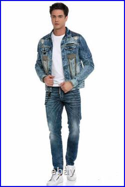 Cipo & Baxx DAYTONA Mens Jeans Jacket Biker CJ264 Denim all Sizes