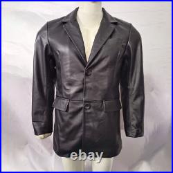 Classic Mens Soft Lambskin Leather Blazer 2 Button Black Slim Fit Business Coat